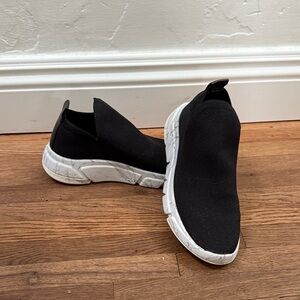 Black Slip-On Sneakers with Marble White Sole